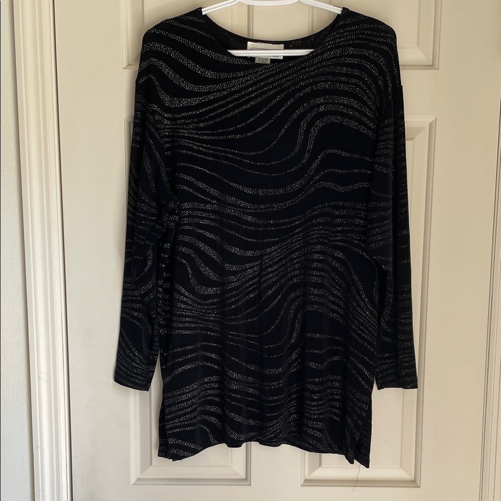 Chic Black and Silver Long Sleeve Women's Top